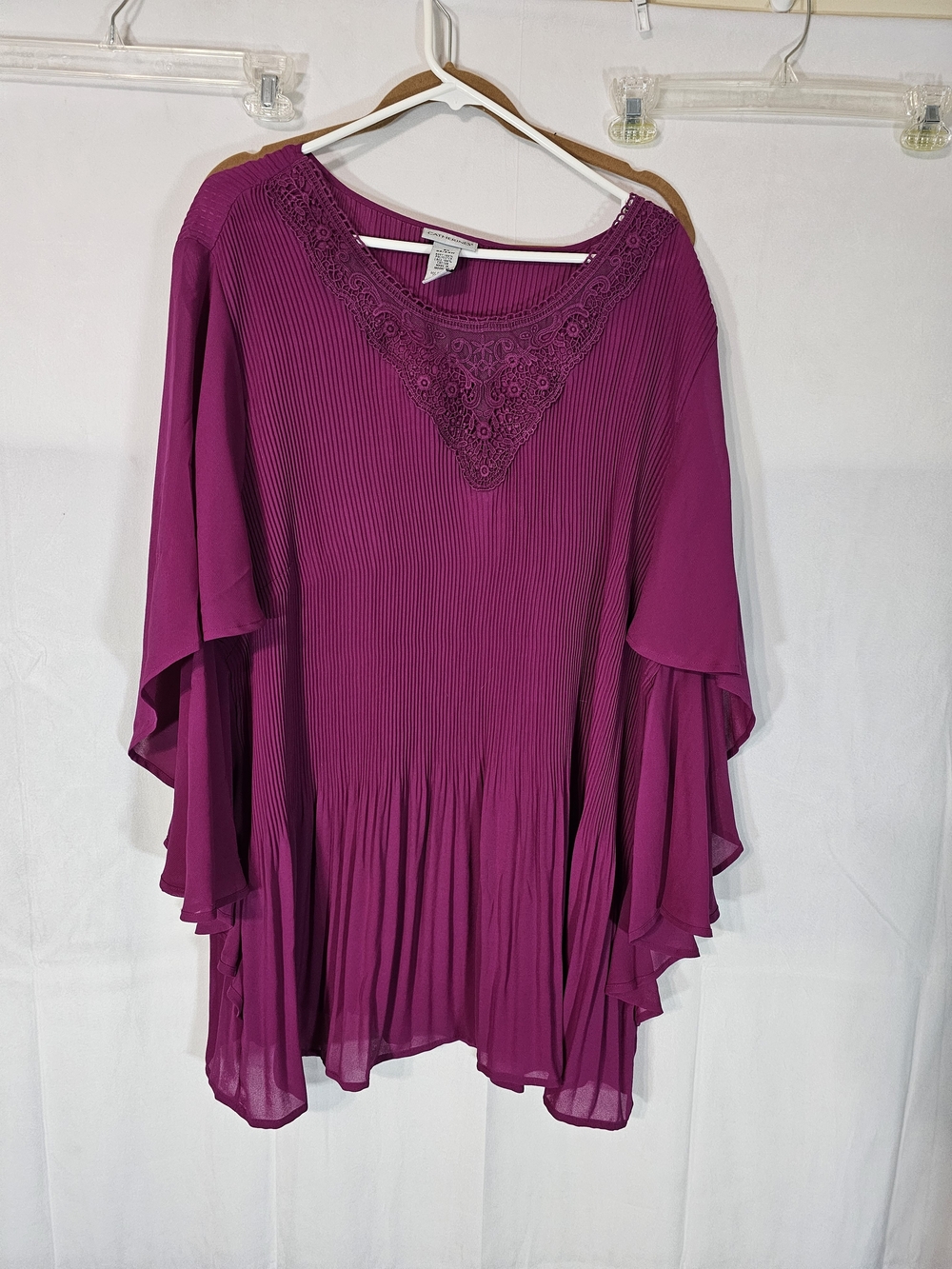 Catherines Magenta Pleated Lace-Trim Flutter Sleeve Tunic - Picture 2 of 6